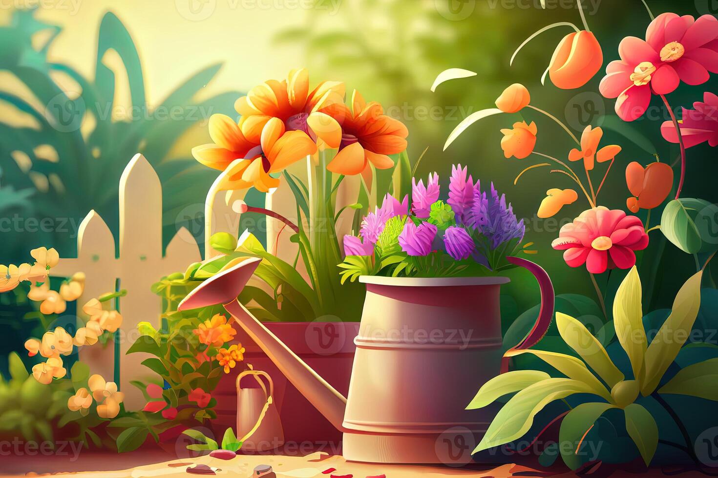 Gardening Concept. Garden Flowers and Plants on a Sunny Background. photo
