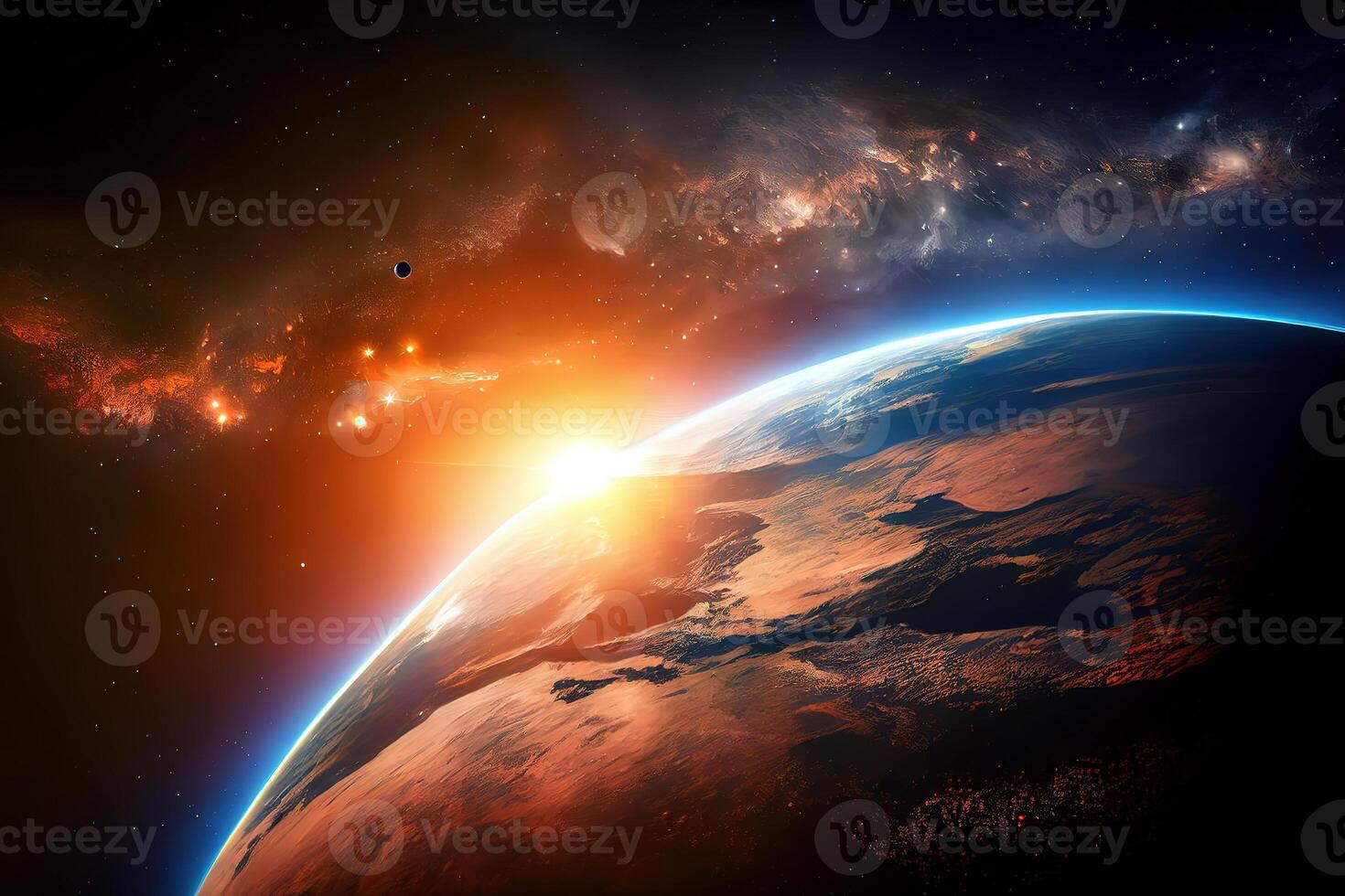 Sunrise over planet Earth, view from space. photo