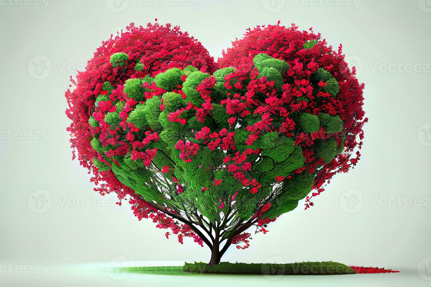 Excellent Digital art illustration of red blossom tree in heart shape photo