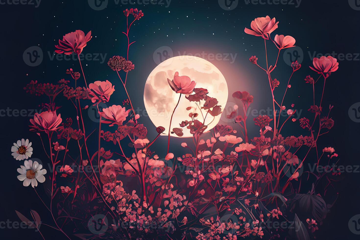 Fairytale fantasy photo background of magical deep blue dark night.