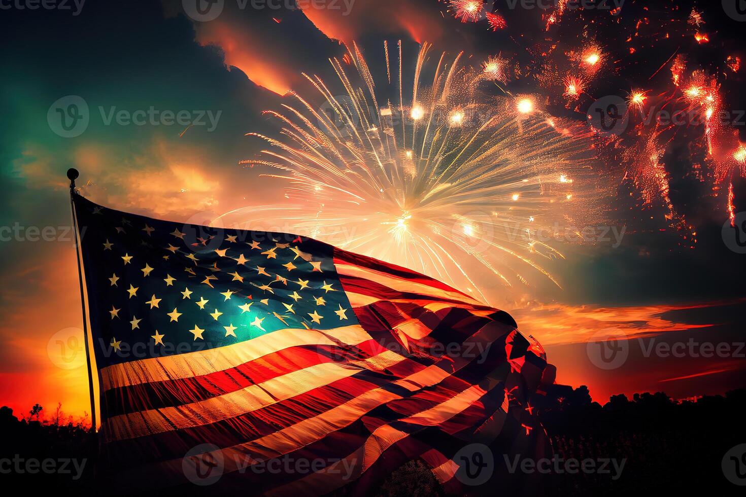 American Samoa Flag with Fireworks Celebration. photo