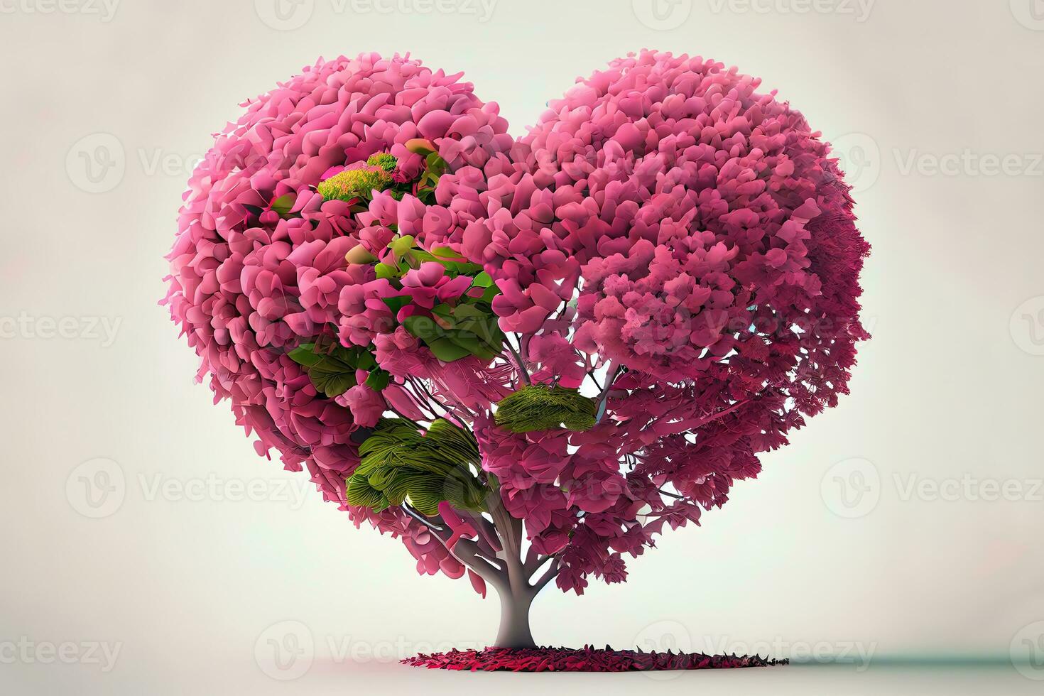 Nice 3d rendering of tree with a love heart on pink photo