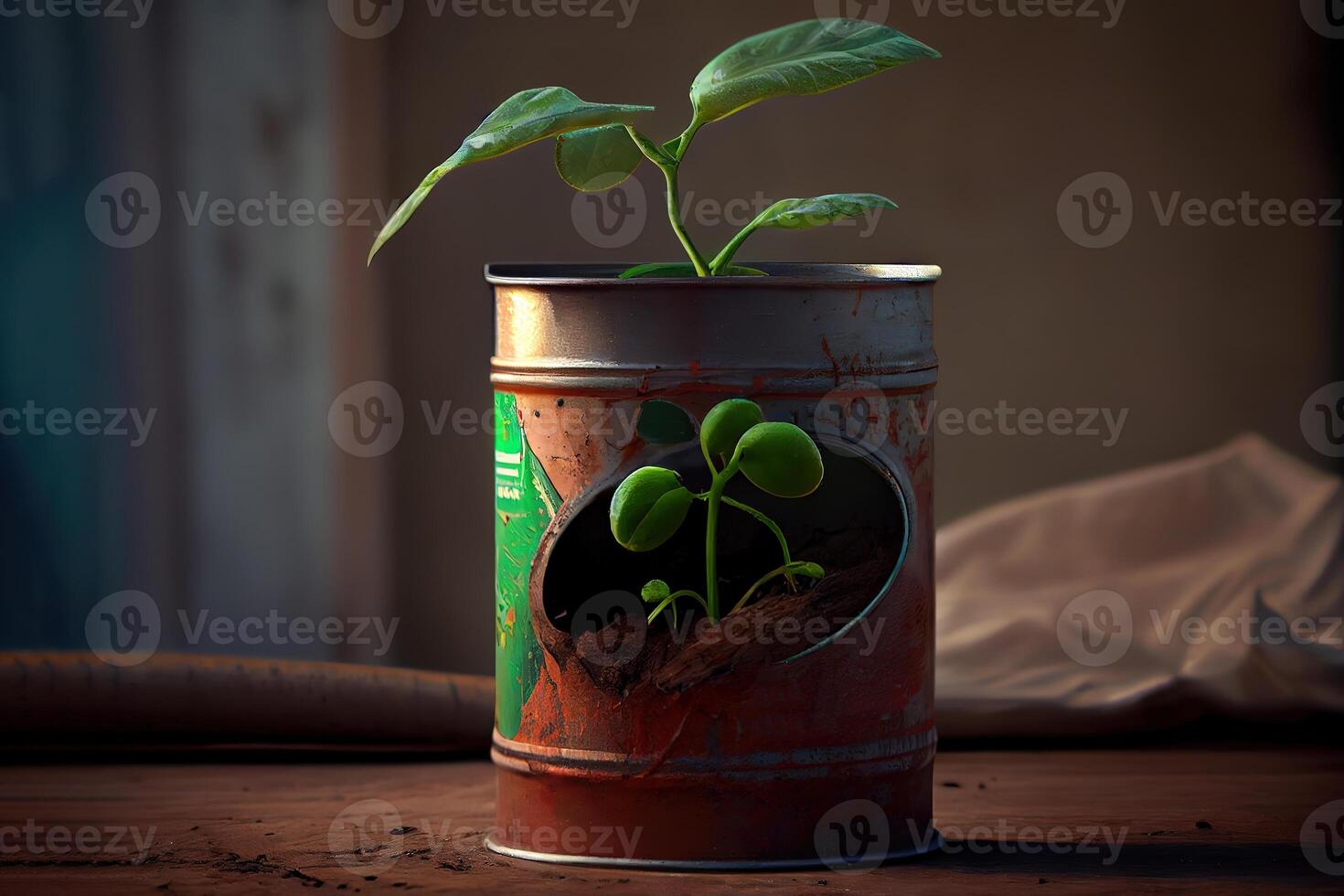 Green sprout in the battery. photo