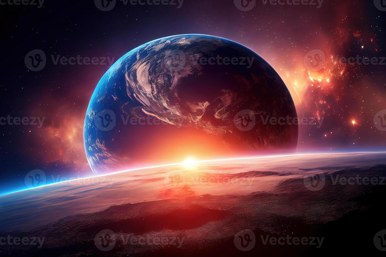 Sunrise over planet Earth, view from space. photo