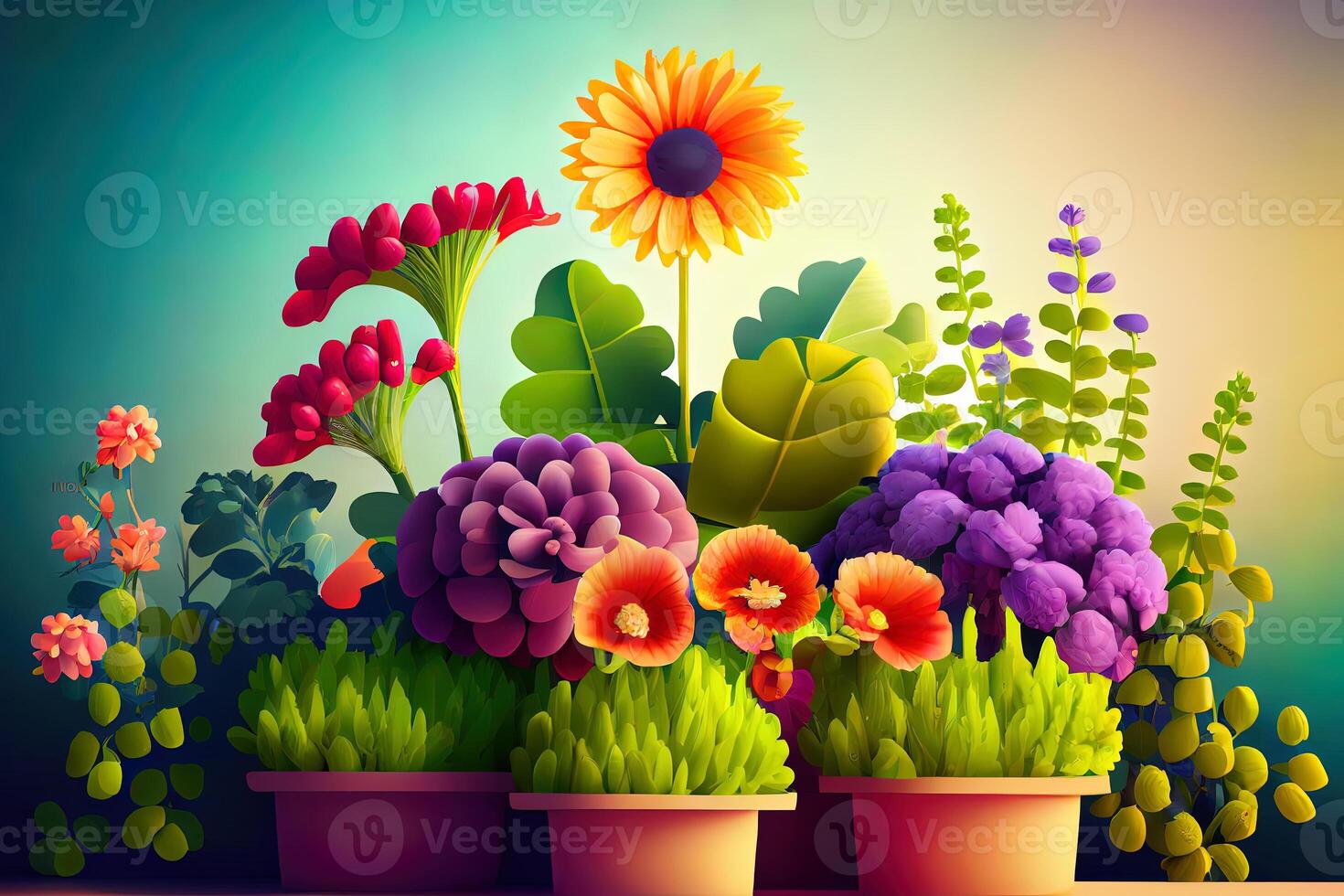 Gardening Concept. Garden Flowers and Plants on a Sunny Background. photo