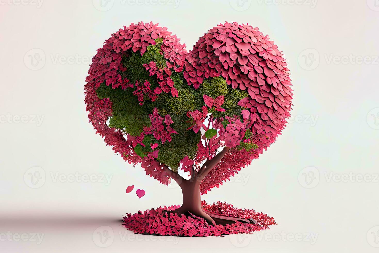 Surprising 3d rendering of tree with a love heart on pink photo