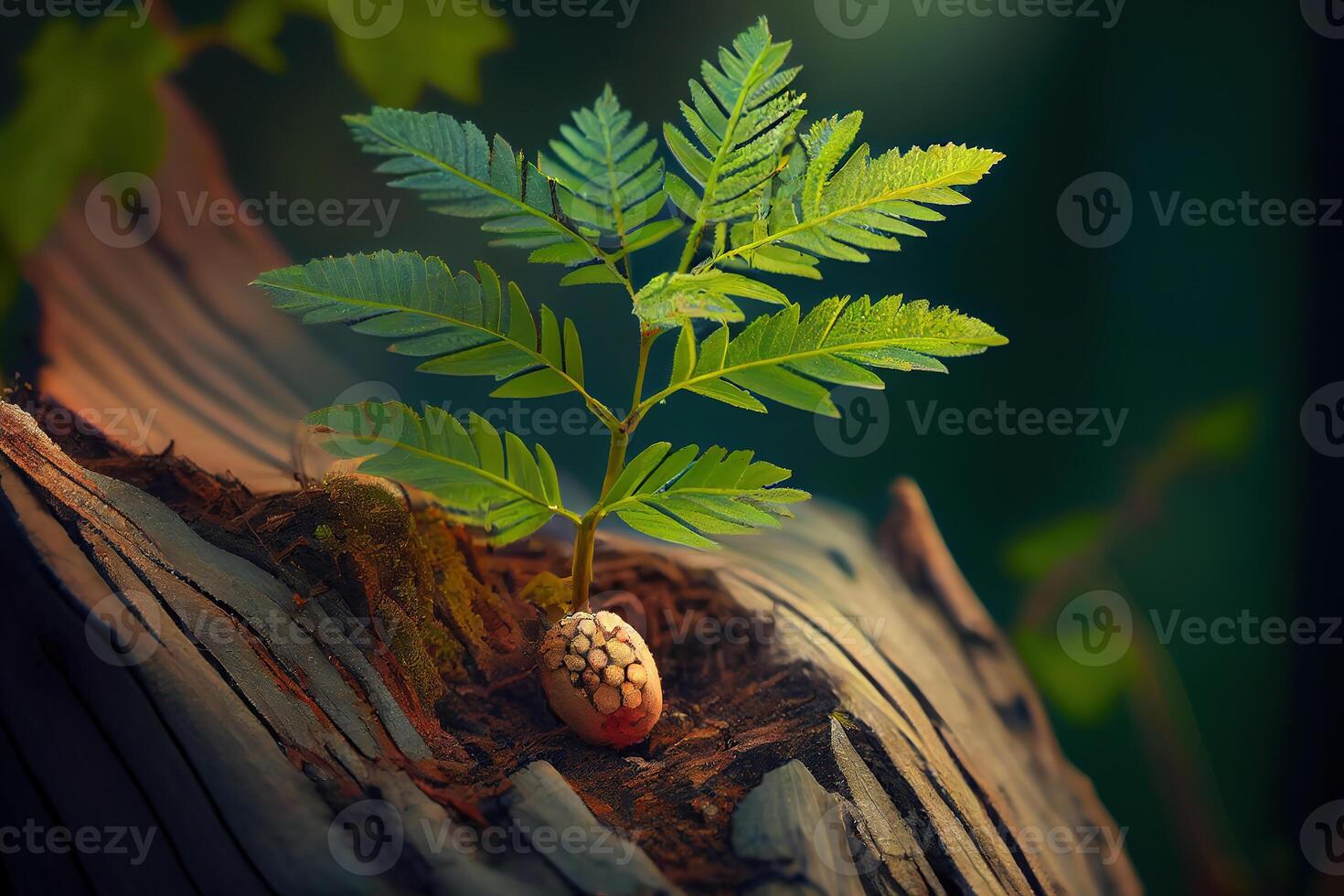 Small cluster of vegetation in the forest. photo