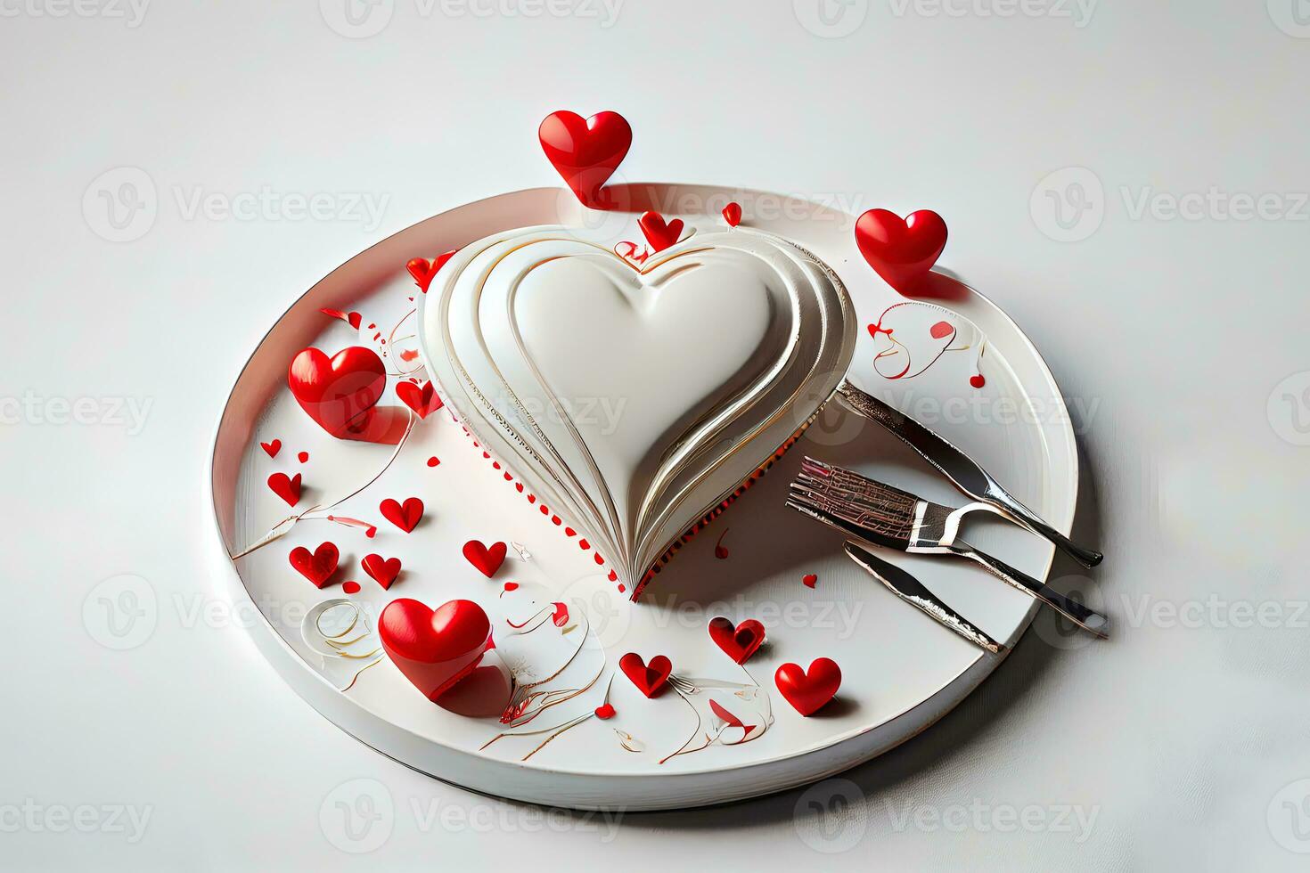 Surprising Heart-shaped plate and Valentines Day decorations on table photo