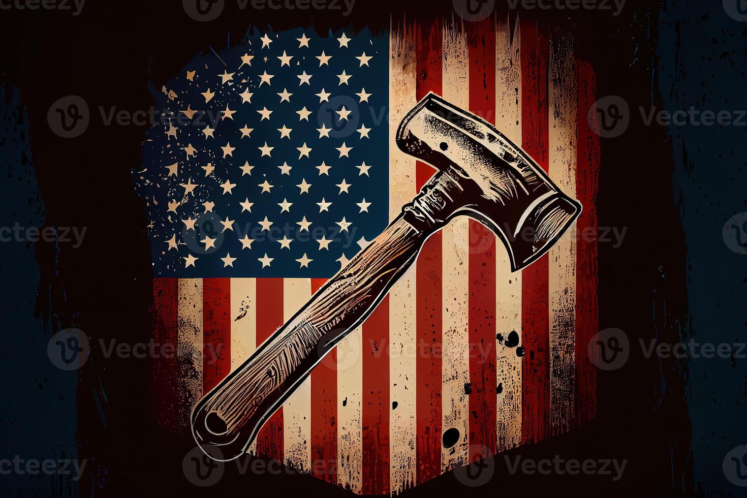 Hand holding hammer illustration vintage for carpenter. photo