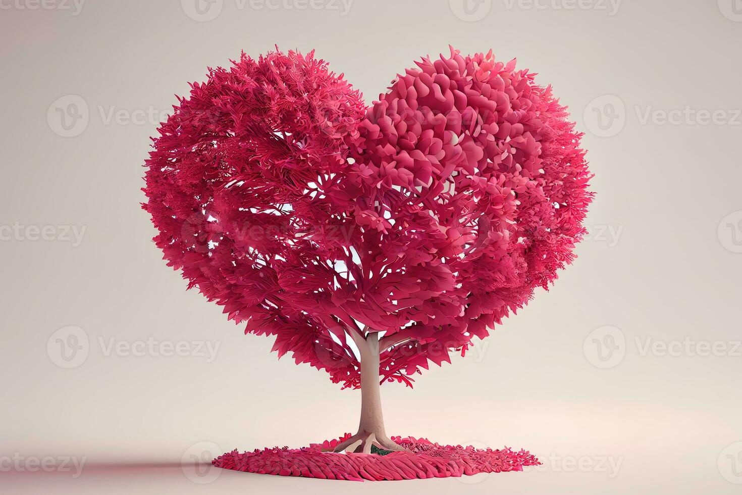 Wonderful 3d rendering of tree with a love heart on pink photo
