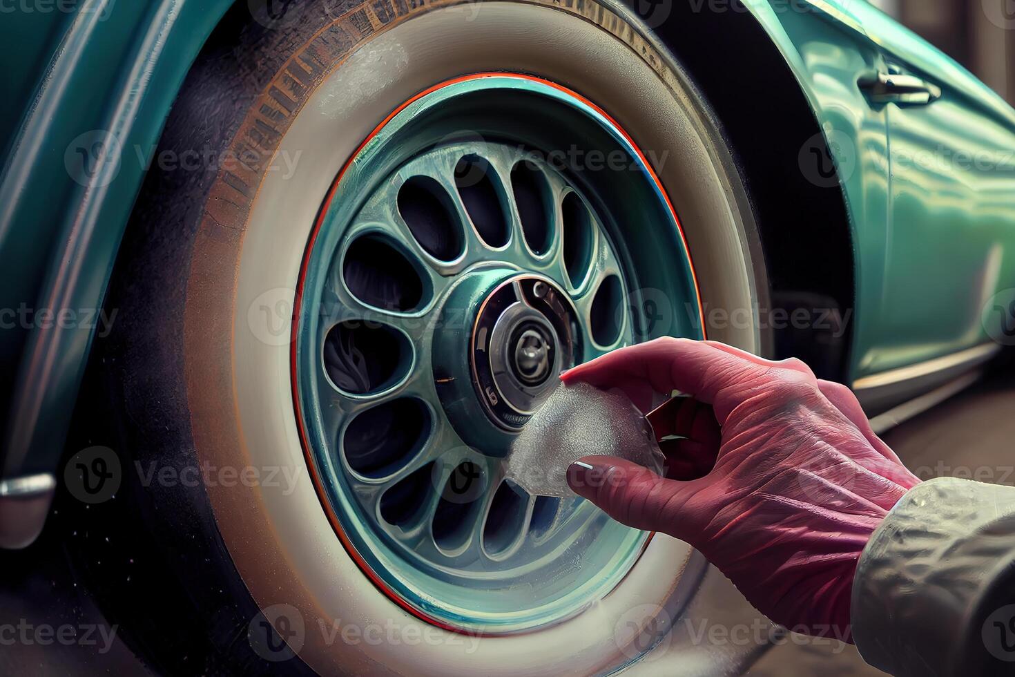 Coated wheels cleaning in hand. photo