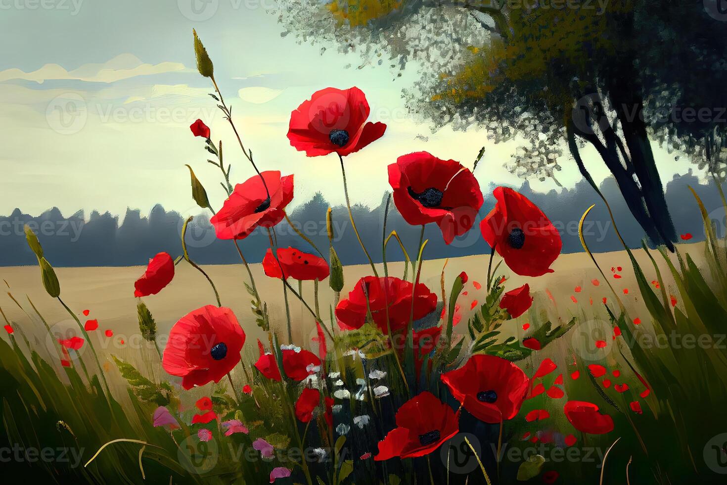 summer meadow with red poppies, nice color. photo