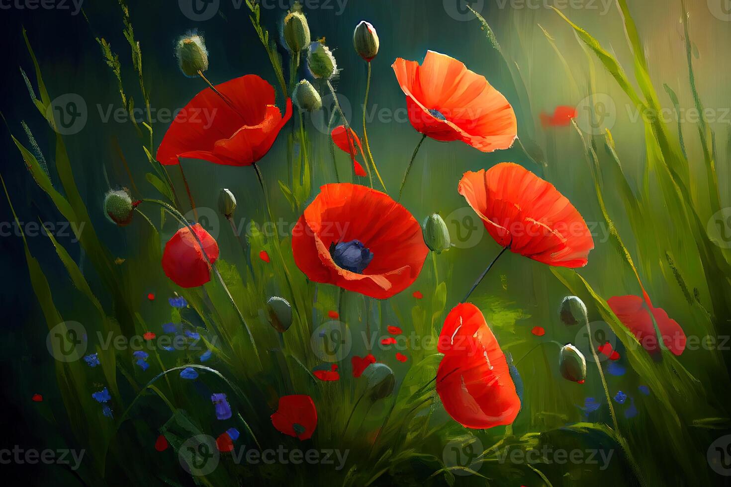 summer meadow with red poppies, nice color. photo
