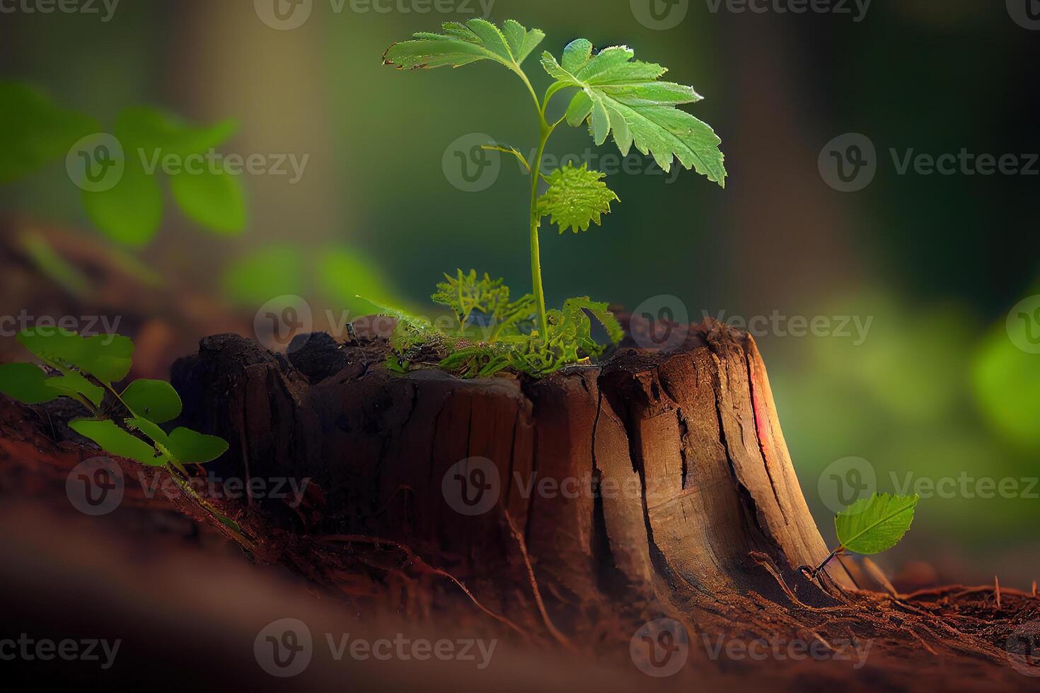 Small cluster of vegetation in the forest. photo
