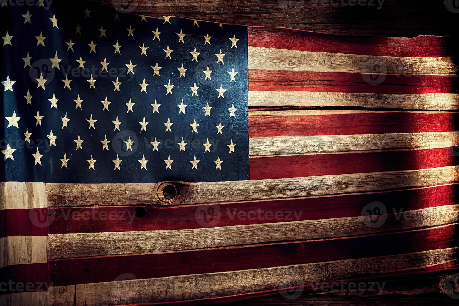 United States Flag On Wooden Background. photo