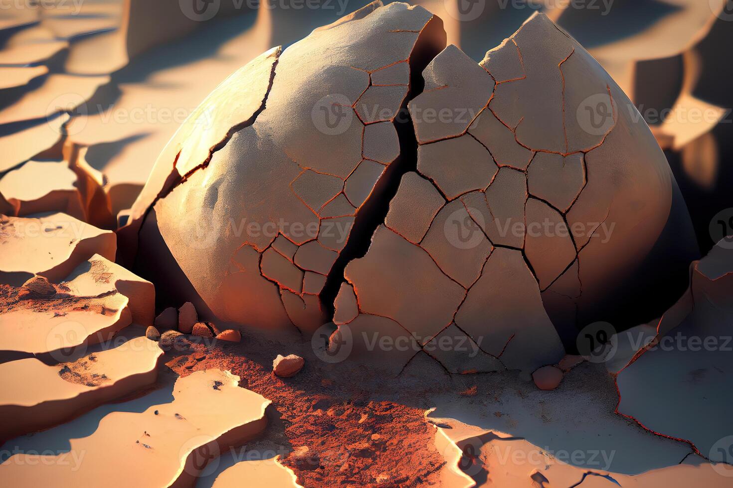 Close up of cracked desert earth on hillside. photo