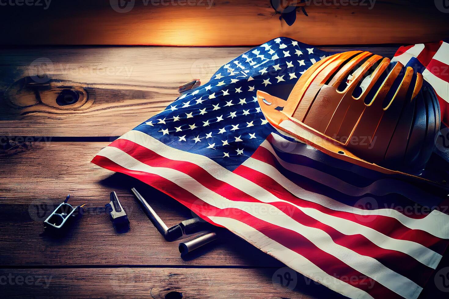 American National Holiday. US Flags with American stars, stripes and national colors. photo
