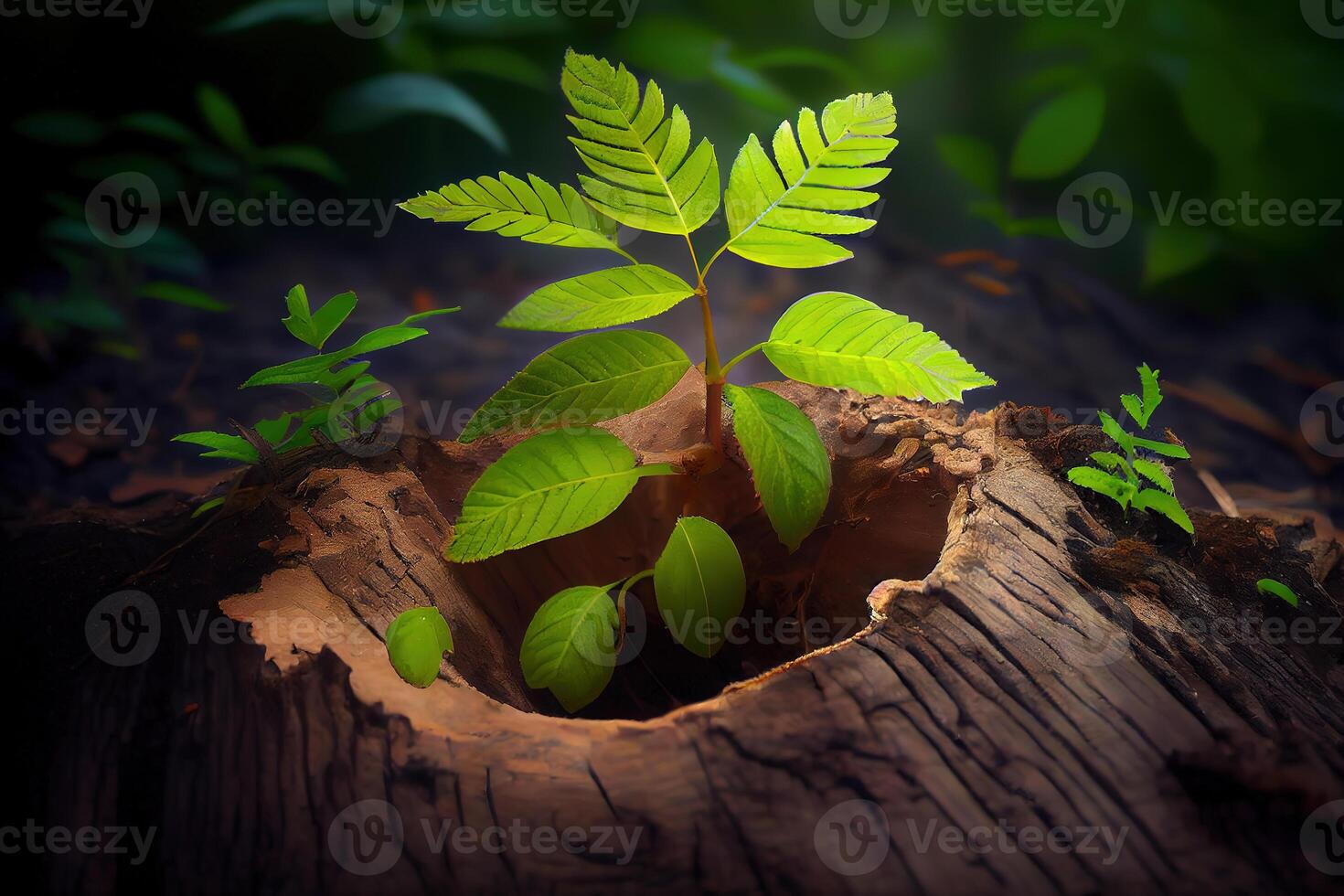 Small cluster of vegetation in the forest. photo