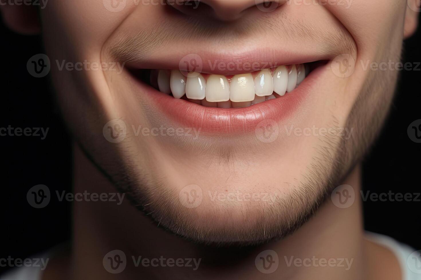 Wide smile of the man with great healthy white teeth. photo