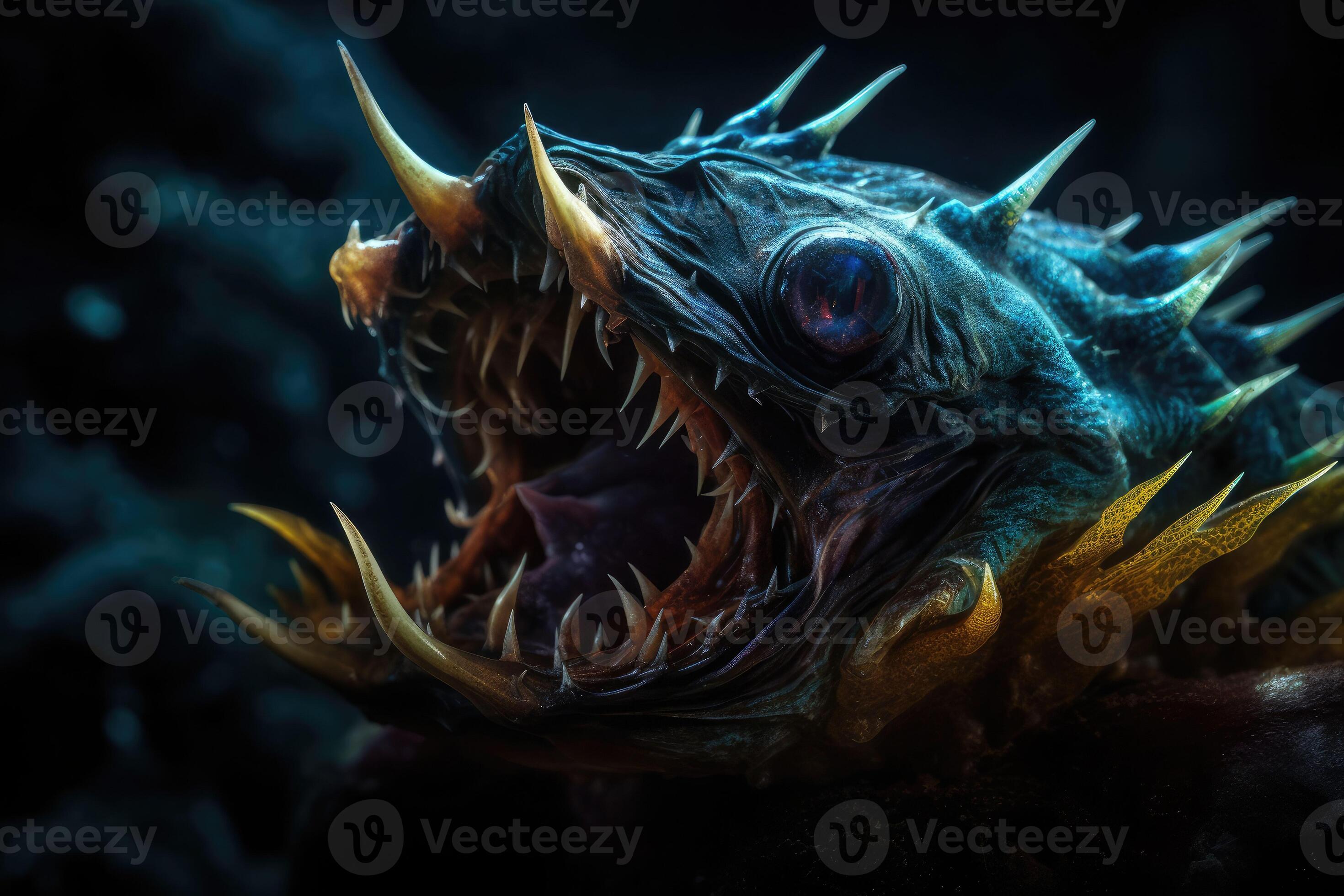 Deep-water fish at the bottom of the ocean. A scary fish with big teeth.  Underwater world. Generative AI 23236615 Stock Photo at Vecteezy