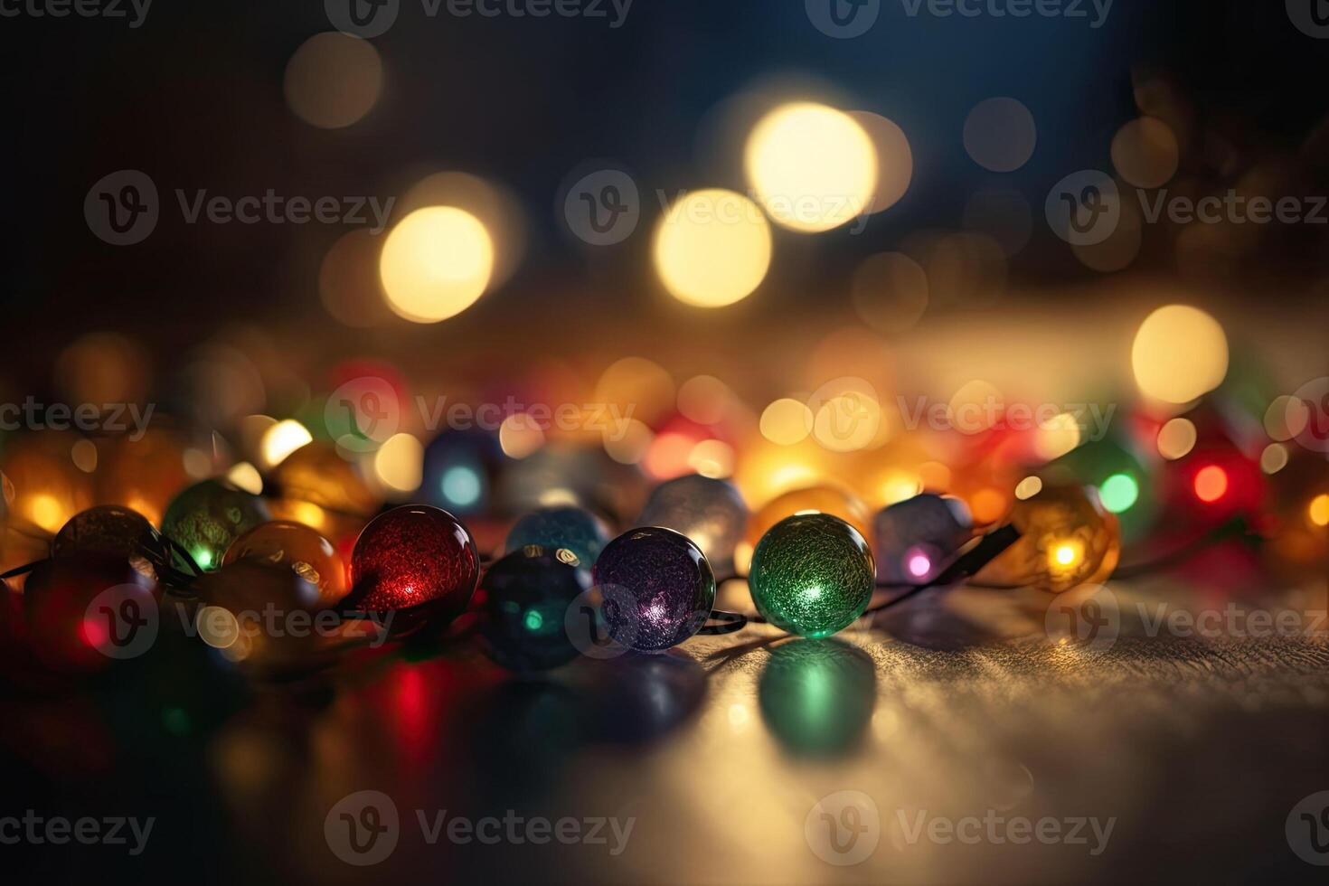 Festive background garland bokeh. Colorful string lights on a dark background. photo