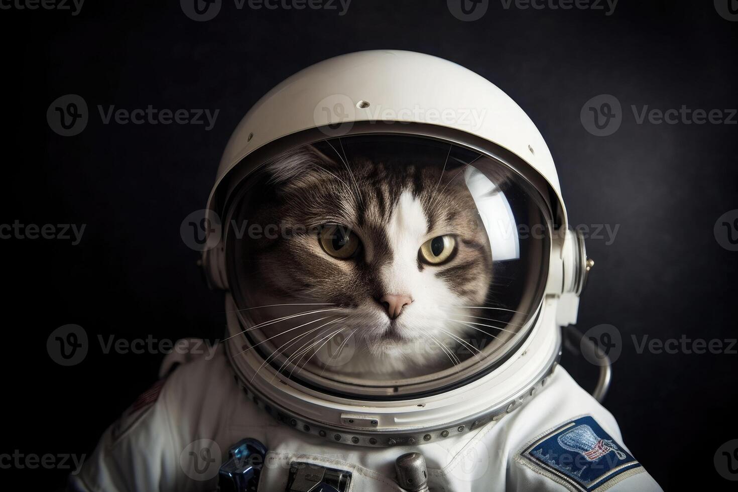 The cat astronaut wearing a space suit and a helmet. photo