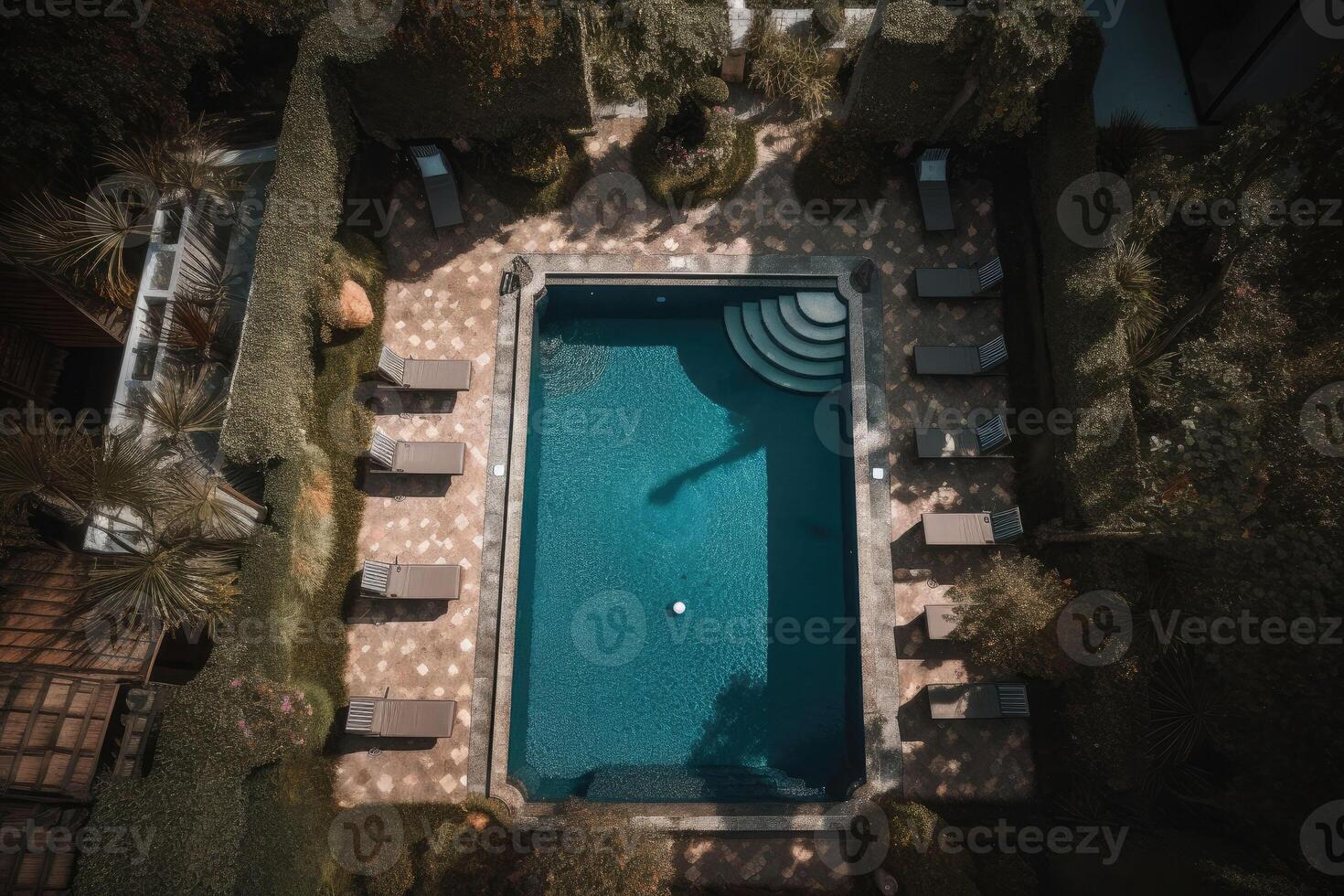 Empty swimming pool. Modern pool top view. Summer vacation in luxury resorts concept. photo