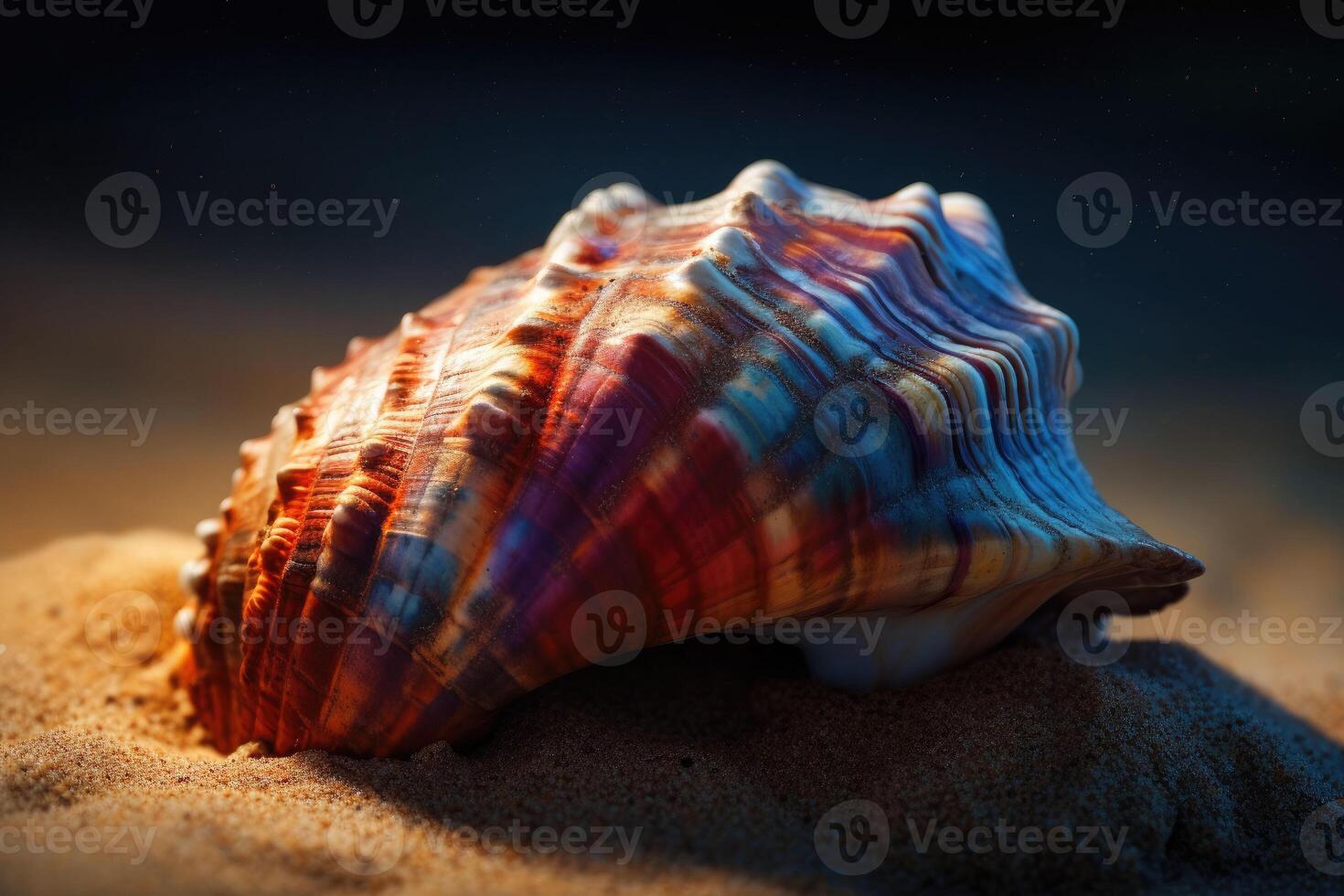 Shell on sand at beach. Summer seascape background. photo