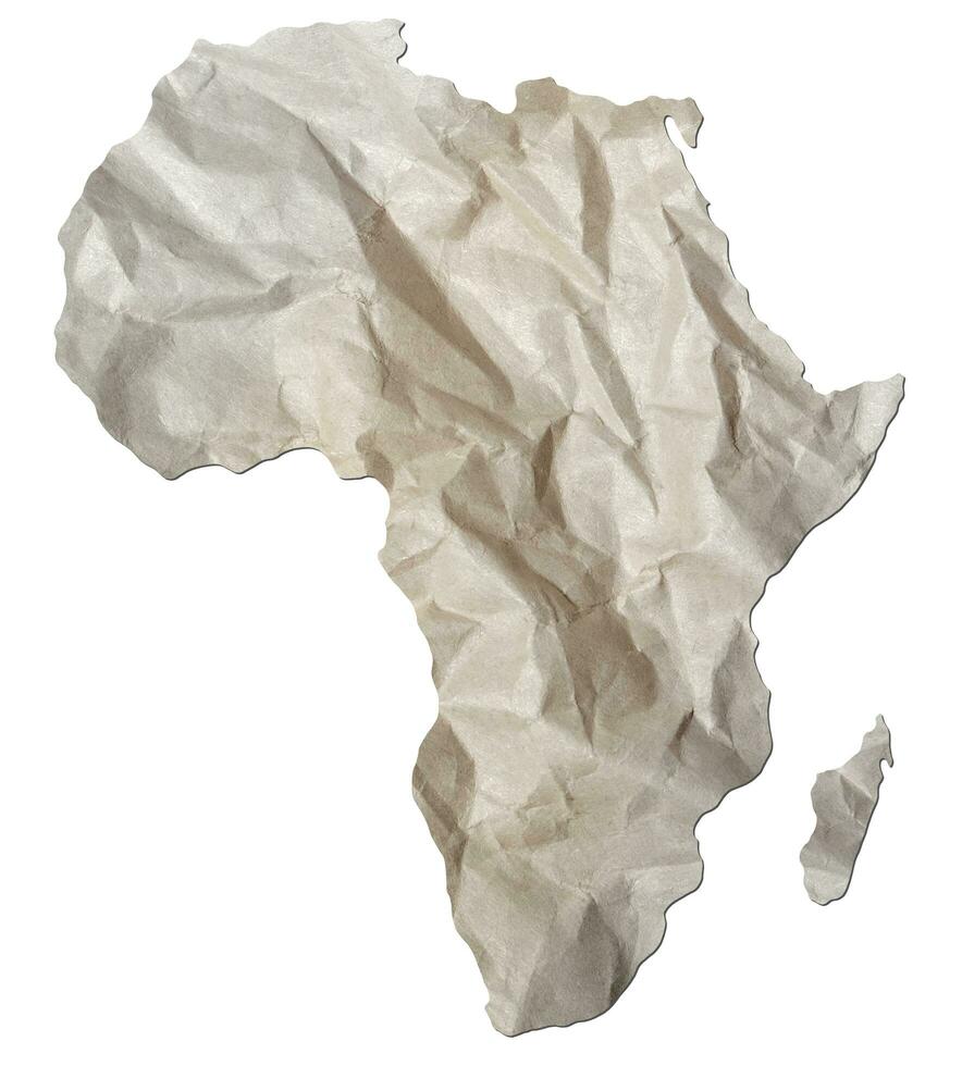 Africa map paper texture cut out on white background. photo