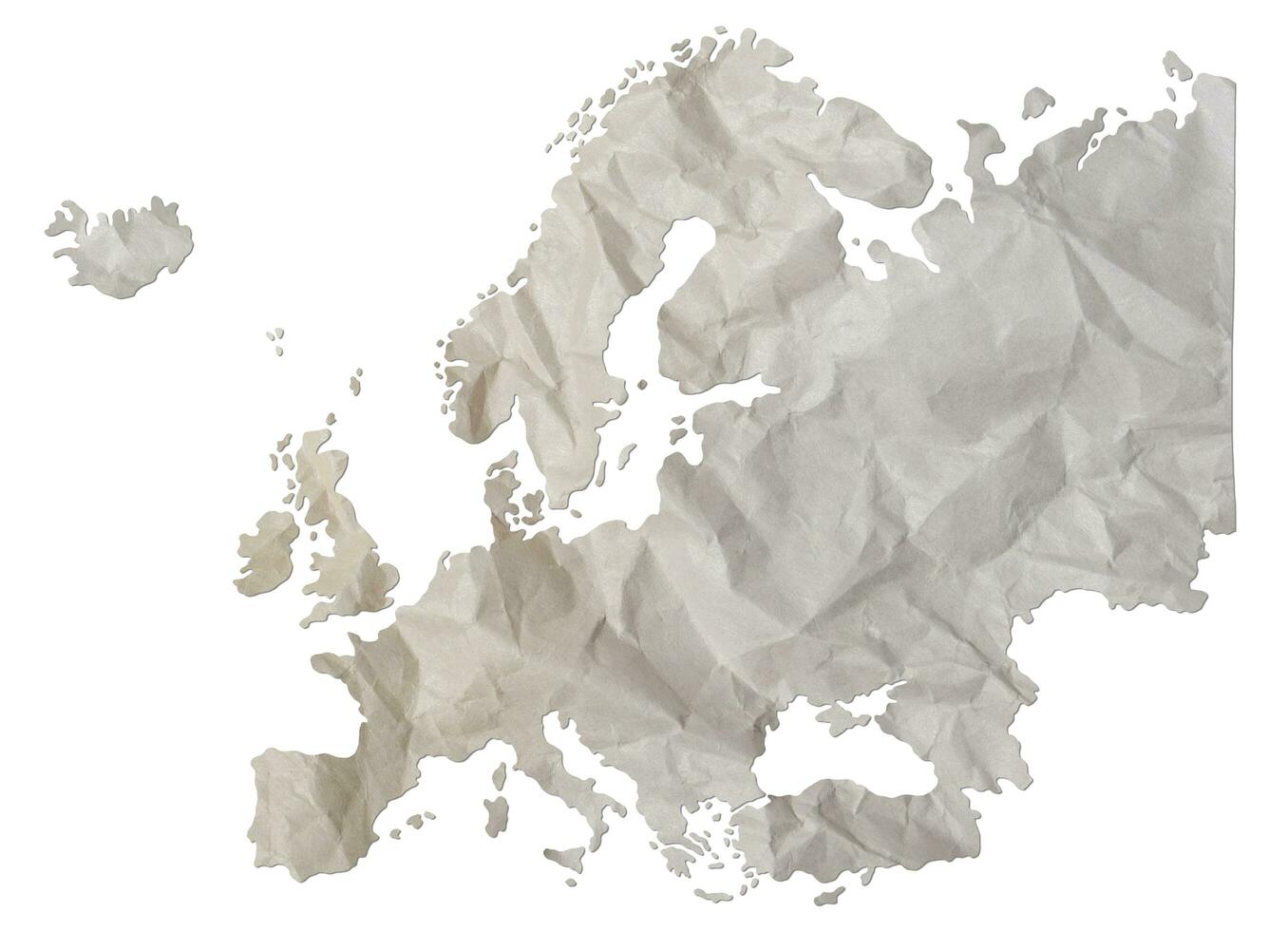 Europe map paper texture cut out on white background. photo