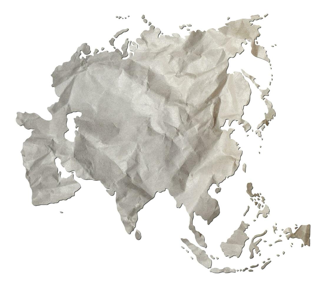 Asia map paper texture cut out on white background. photo