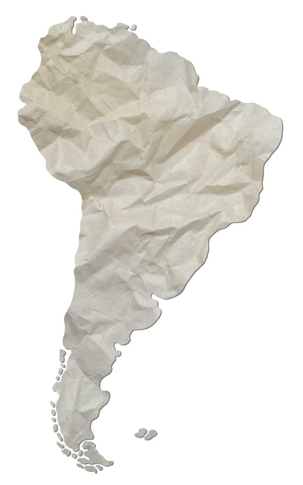 South America map paper texture cut out on white background. photo