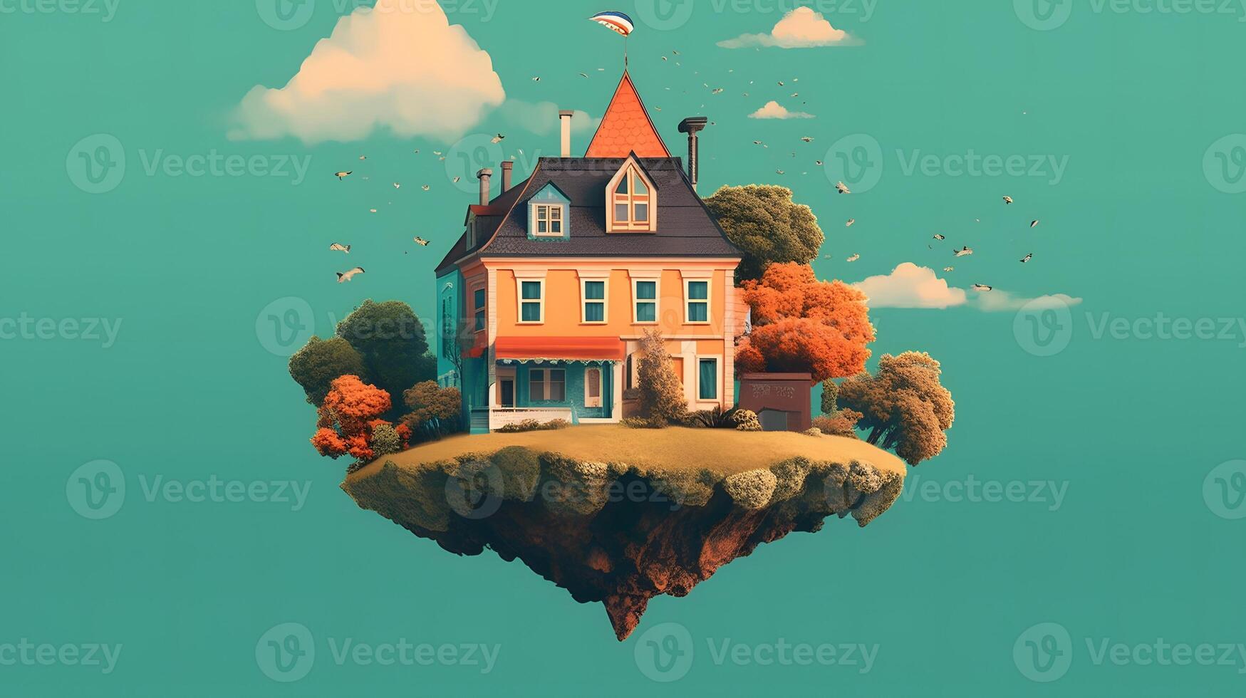Floating House with trees and garden, 23236923 Stock Photo at Vecteezy