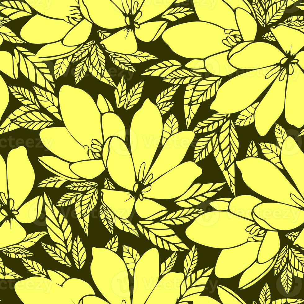 asimétrico sin costura floral amarillo contorno modelo en un verde fondo, diseño, antecedentes foto
