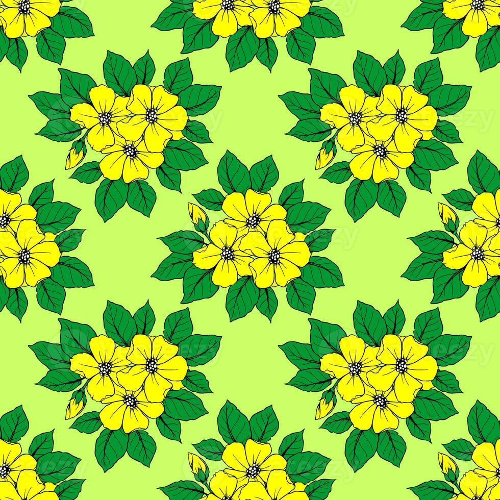 seamless pattern of large yellow flowers on a green background, texture, design photo