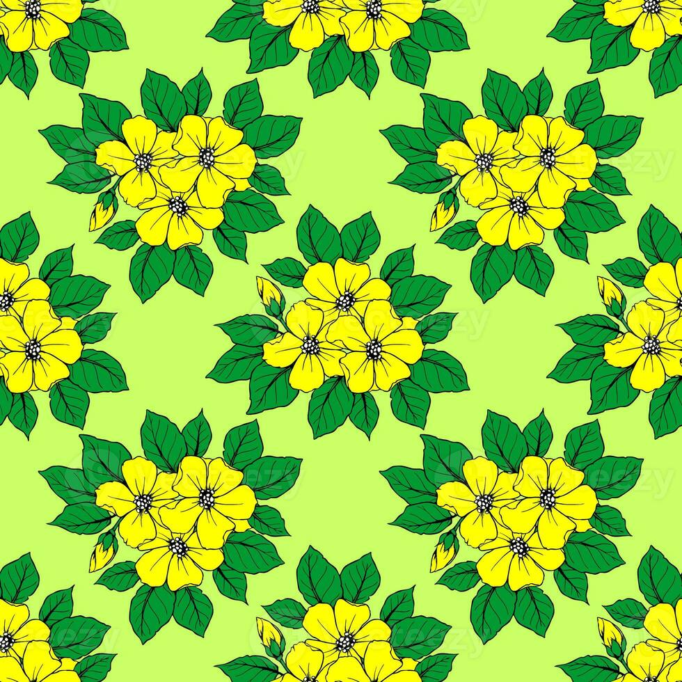 seamless pattern of large yellow flowers on a green background, texture, design photo