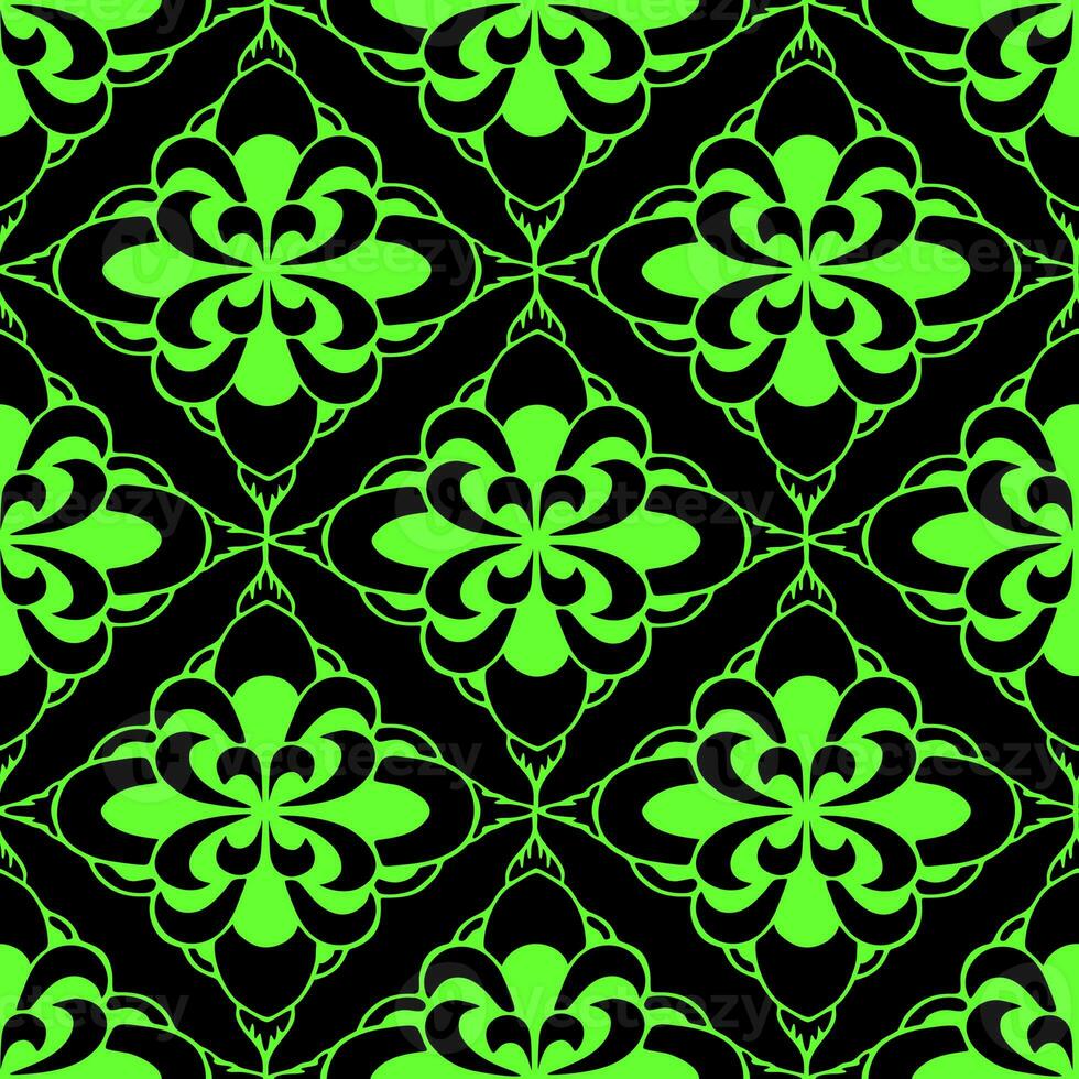 seamless tiling pattern of abstract geometric green elements on black background, texture, design photo