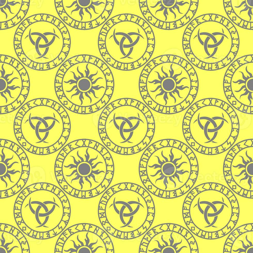 seamless celtic pattern of gray round elements on a yellow background, texture, design photo