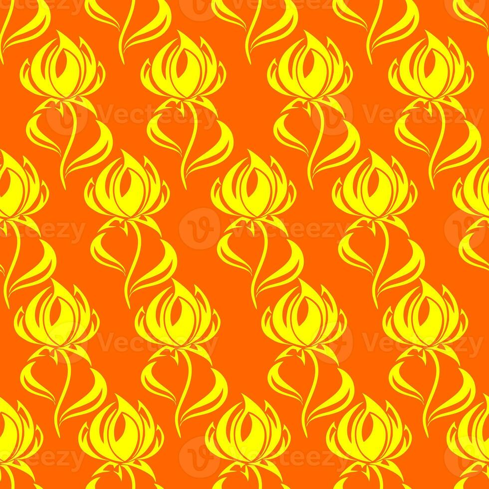 seamless contour pattern of large yellow flowers on an orange background, texture, design photo