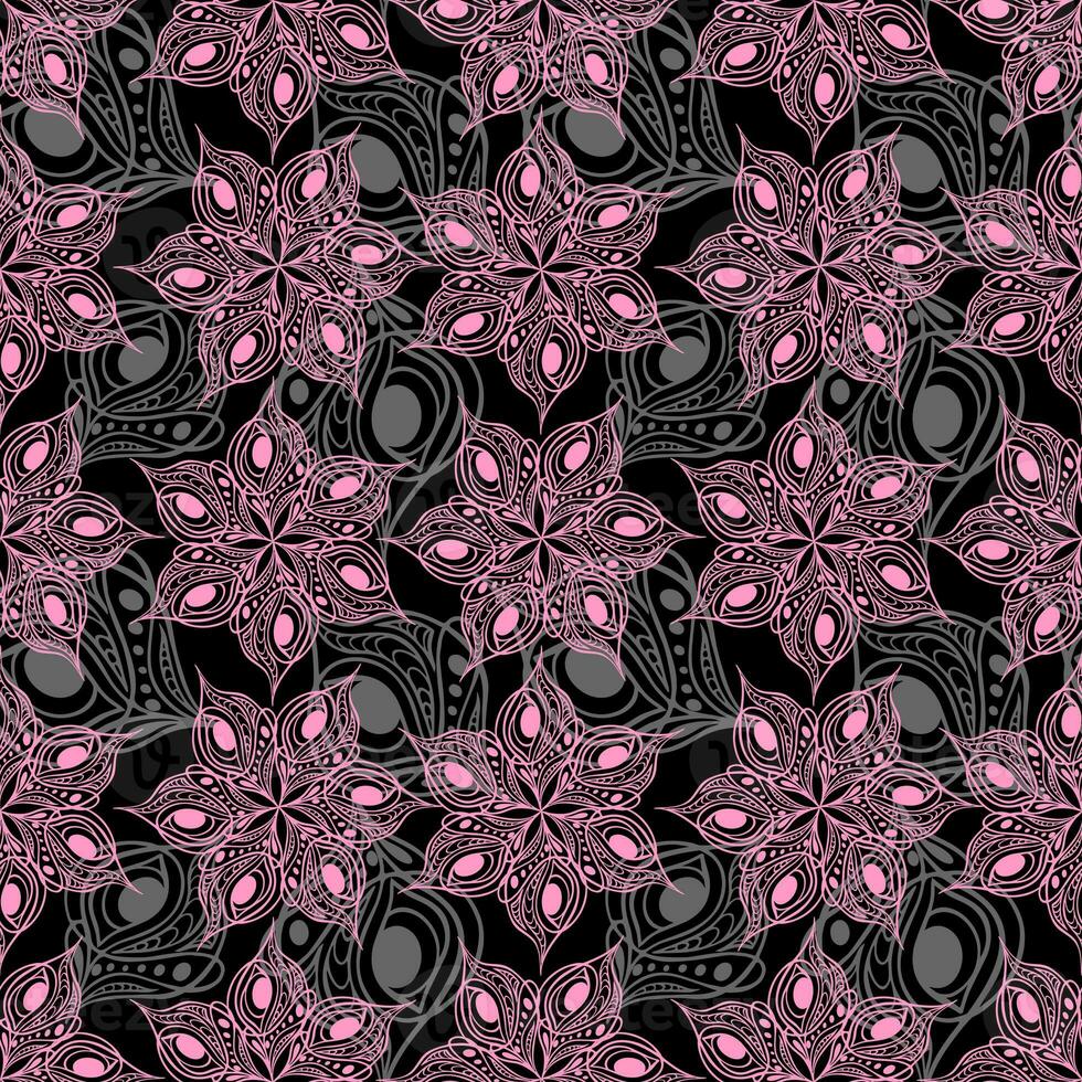 seamless pattern of abstract pink gray graphic elements on a black background, texture, design photo