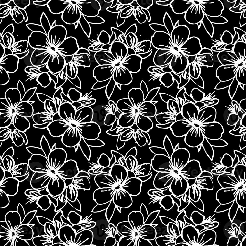 seamless contour pattern of large white graphic flowers on a black background, texture, design photo