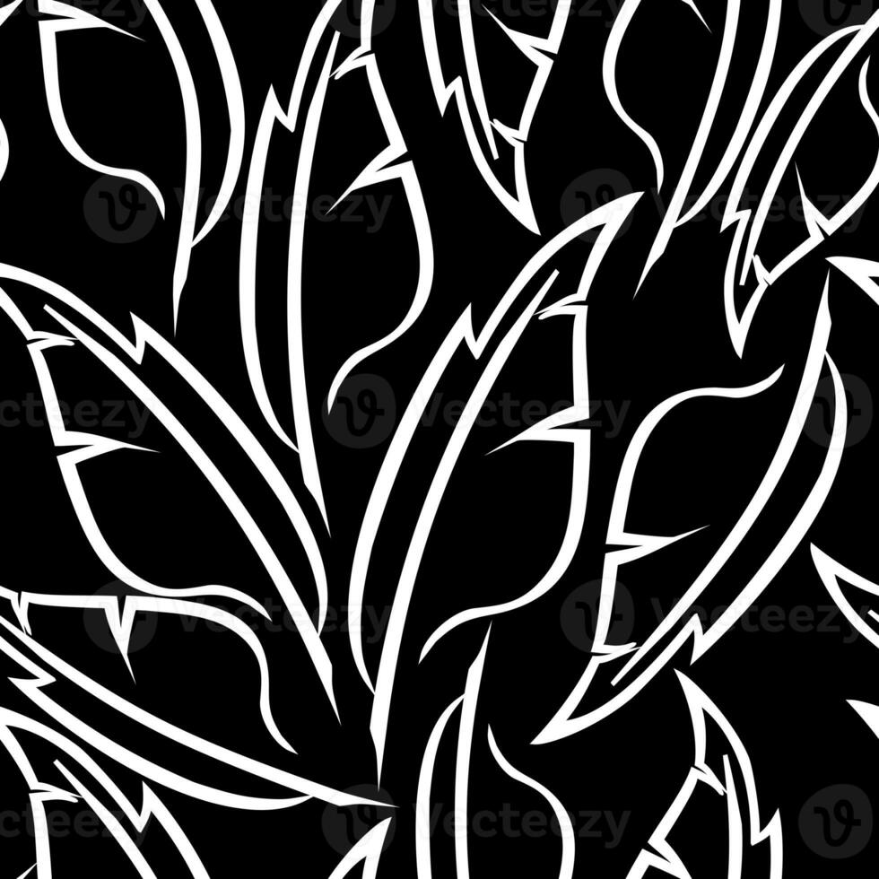 white graphic drawing of stylized feathers on a black background, texture, design photo