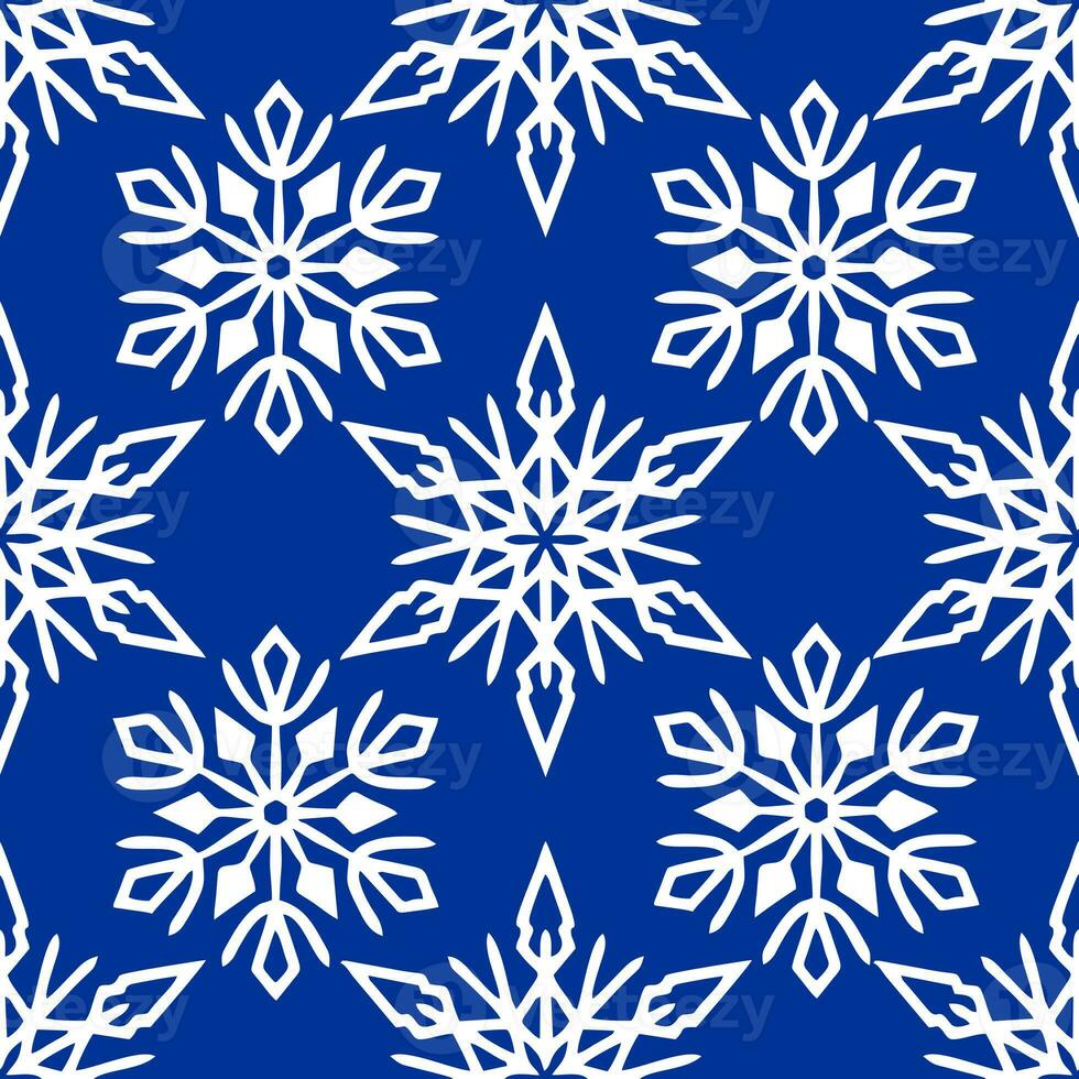 seamless pattern of white snowflakes on a blue background, texture, design photo