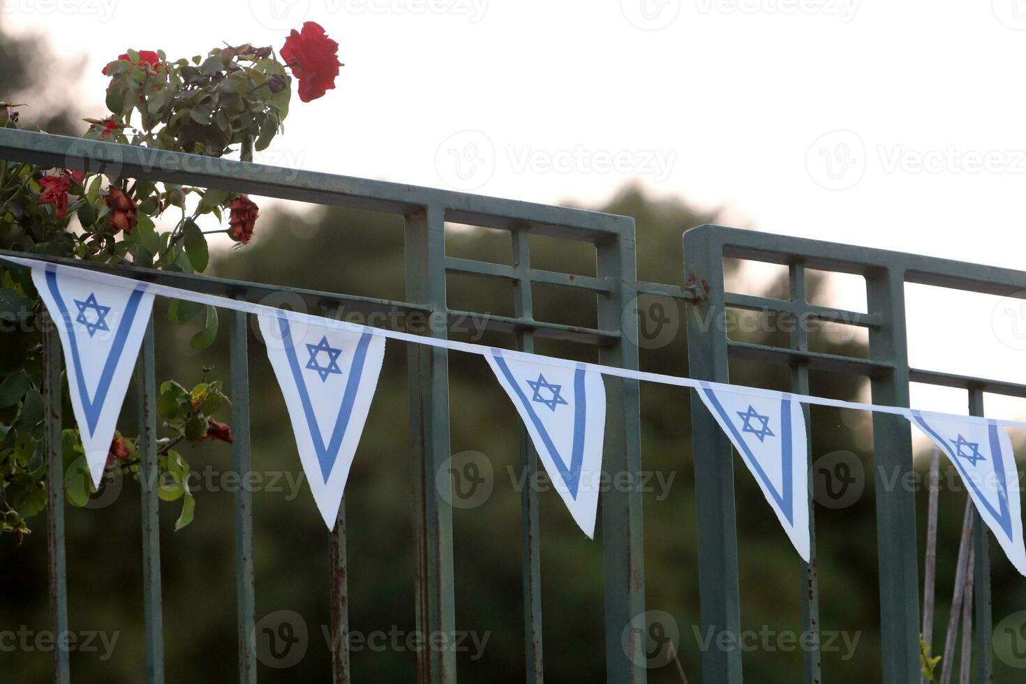 The blue and white flag of Israel with the six-pointed Star of David. photo