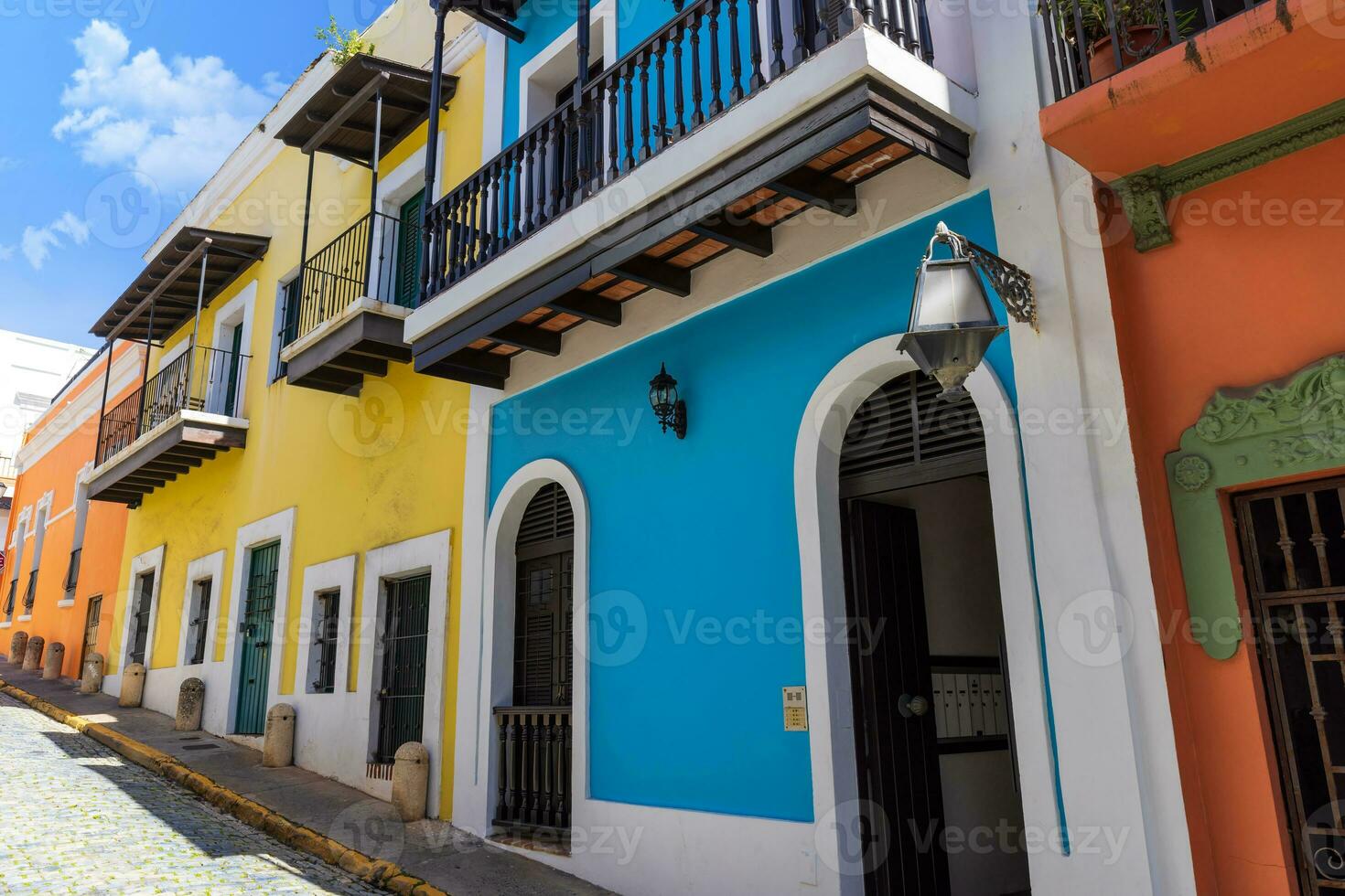 Puerto Rico colorful colonial architecture in historic city center photo