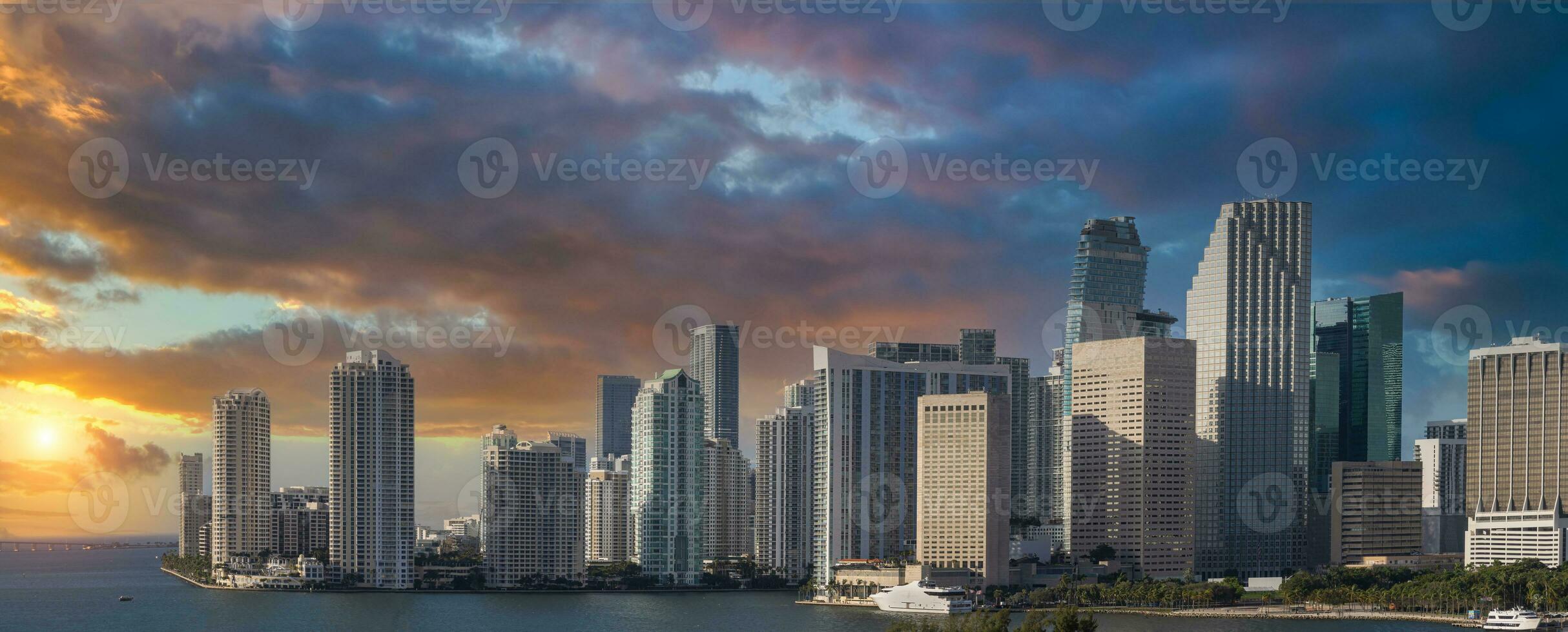 USA, scenic Miami harbor panoramic skyline close to Miami port and Biscayne bay photo