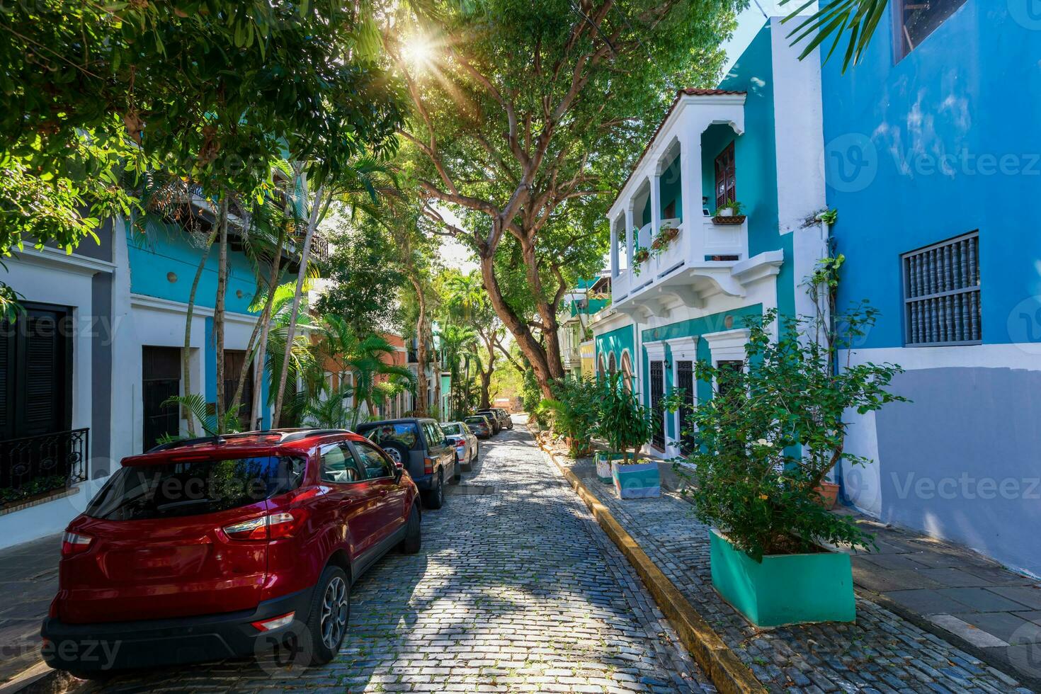 Puerto Rico colorful colonial architecture in historic city center photo