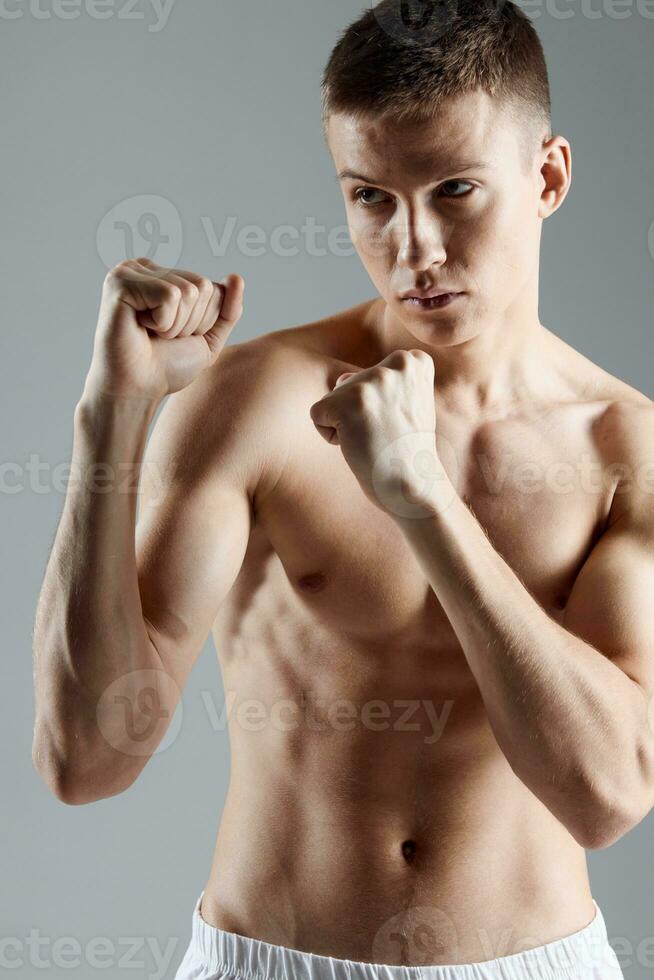 boxer clenched fist workout biceps musculature Copy space photo