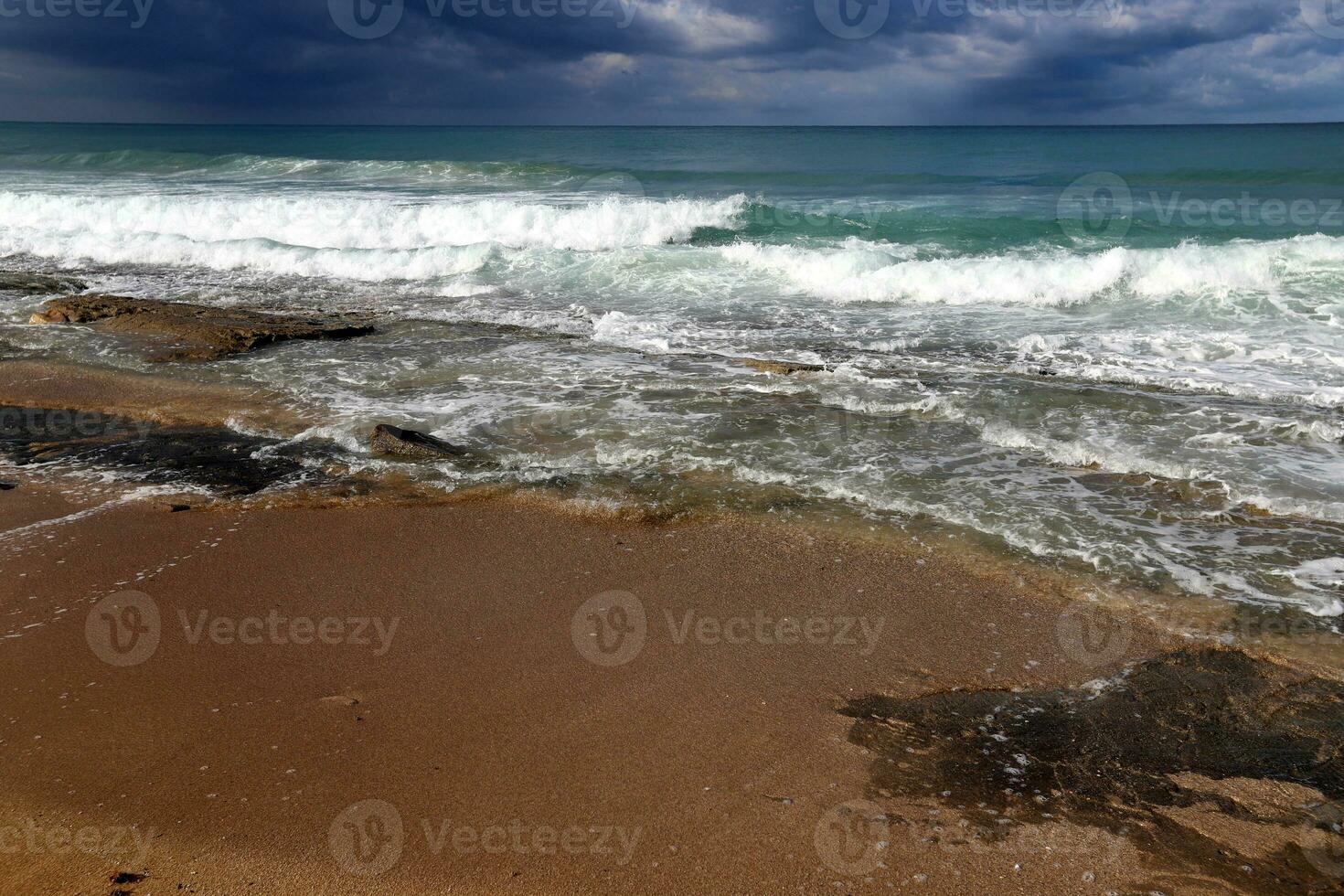 Coast of the Mediterranean Sea in northern Israel. photo