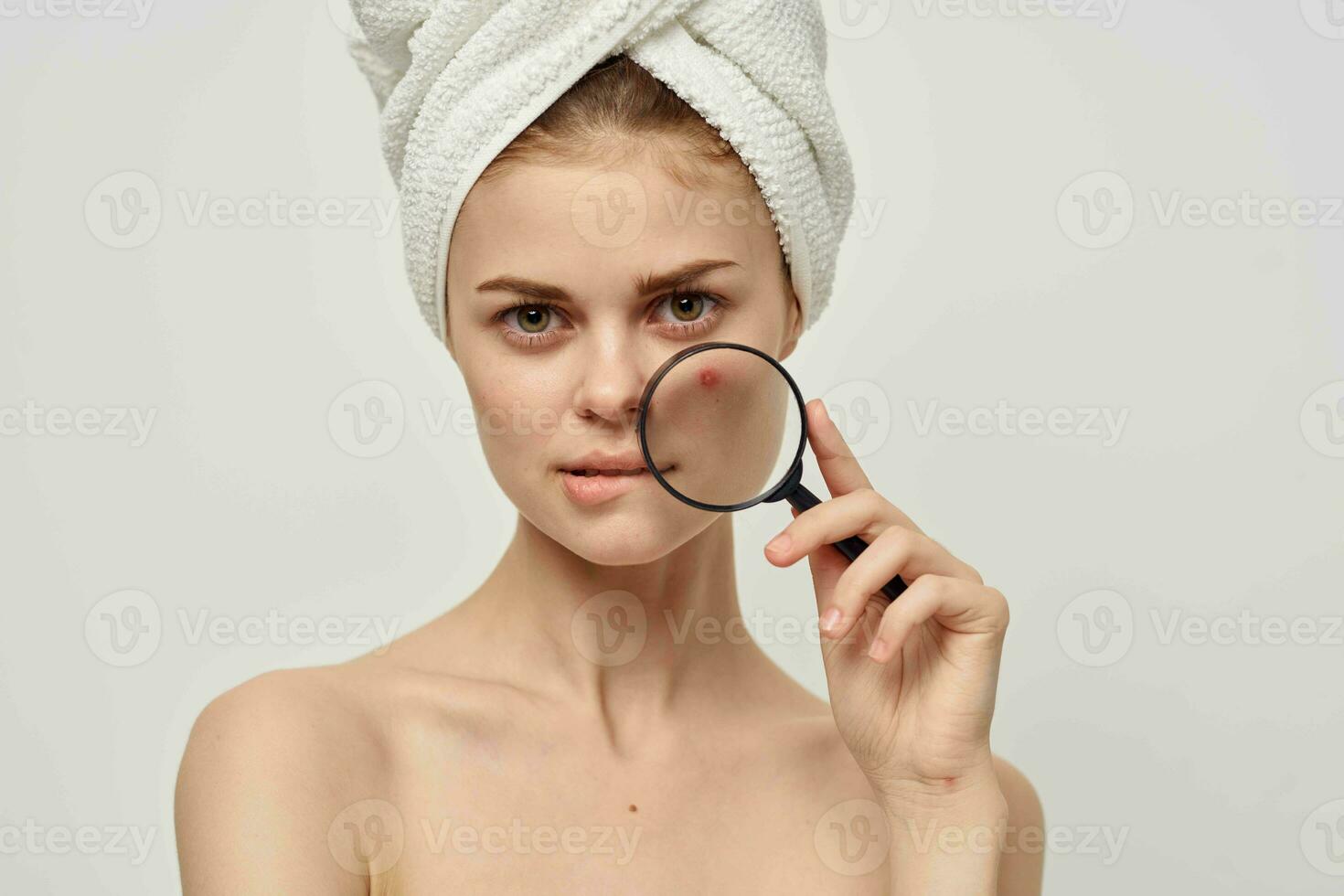 woman with pimple on her face emotions hygiene cosmetology photo